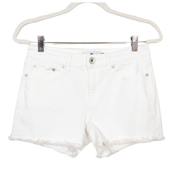 VINEYARD VINES White Denim Cutoff Short Raw Hem Stretch Mid-Rise Women's 26 - Picture 1 of 6